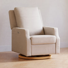 M22286PCMEWLB,Namesake,Crewe Electronic Swivel Glider Recliner in Performance Cream Eco-Weave w/Light Wood Base