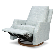 M22287BPBDB,Namesake,Crewe Recliner and Swivel Glider in Bellflowers in Powdered Blue w/Dark Wood Base