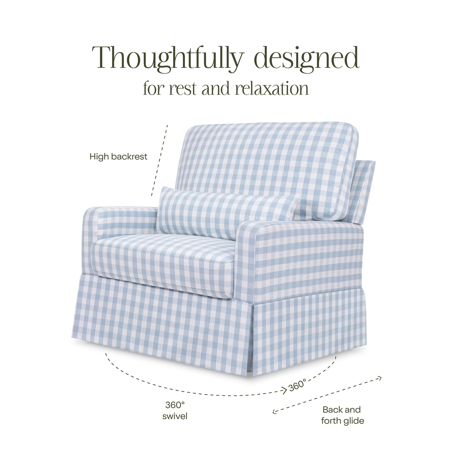 M21797BGH,Crawford Chair and a Half Pillowback Swivel Glider in Blue Gingham