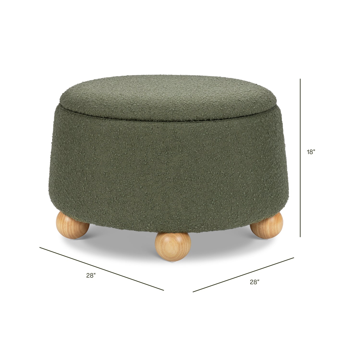 M30985POBHF,Namesake,Tuffet Storage Ottoman in Performance Olive Boucle w/Honey Ball Feet