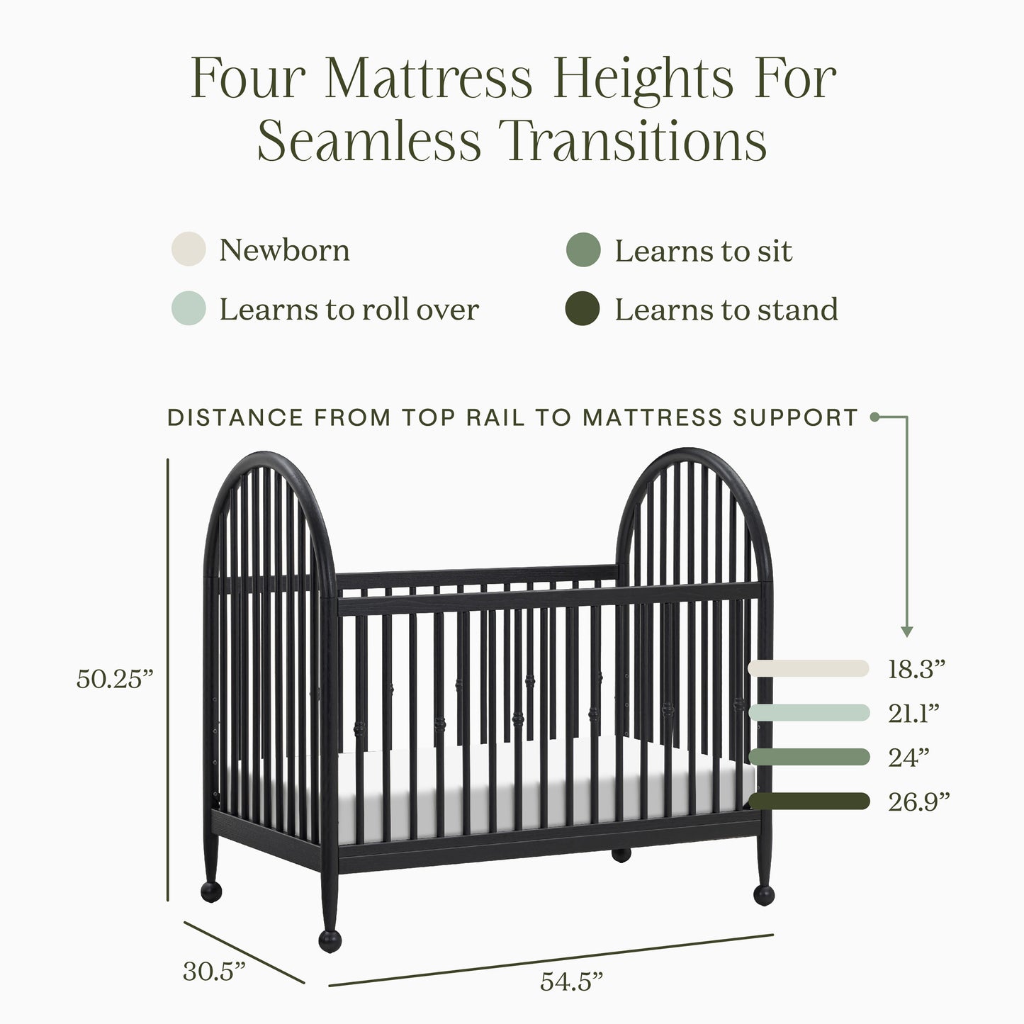 M31401AB,Namesake,Alouette 3-in-1 Convertible Spindle Crib in Archival Black