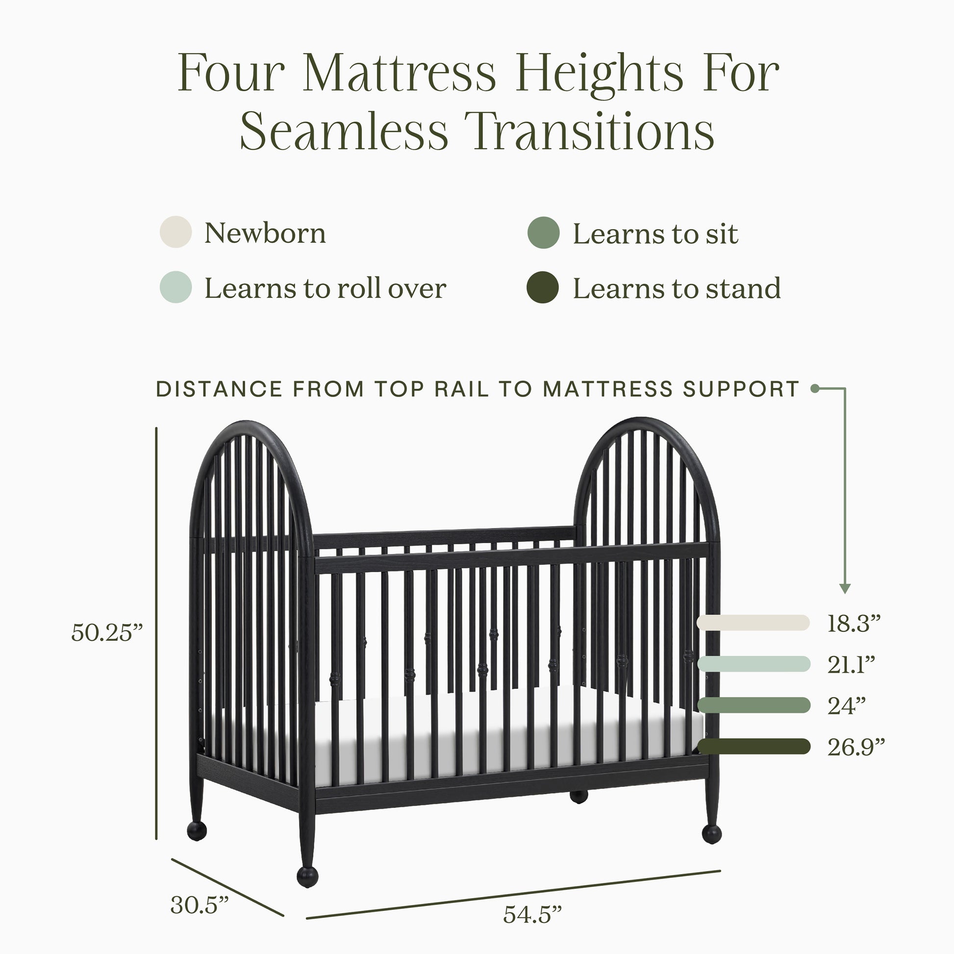 M31401AB,Namesake,Alouette 3-in-1 Convertible Spindle Crib in Archival Black