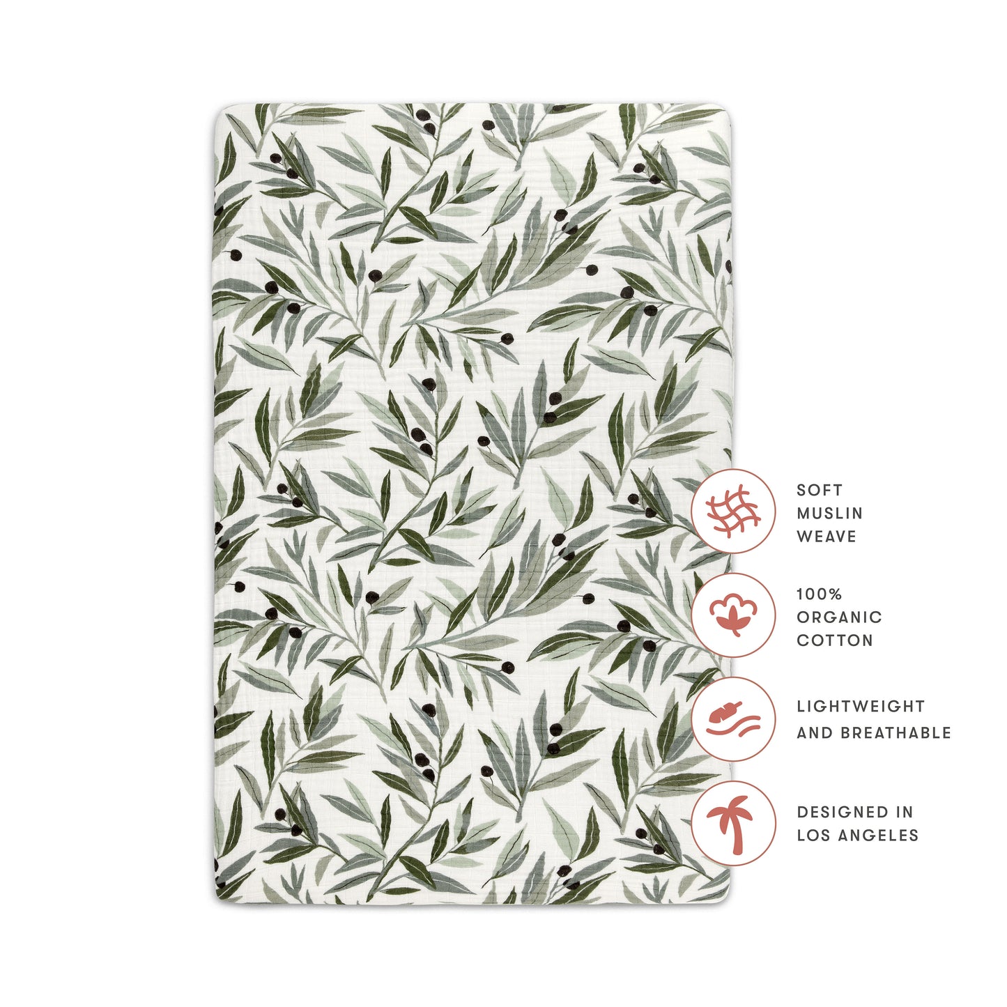 T28236,Babyletto,Olive Branches Muslin Mini Crib Sheet in GOTS Certified Organic Cotton