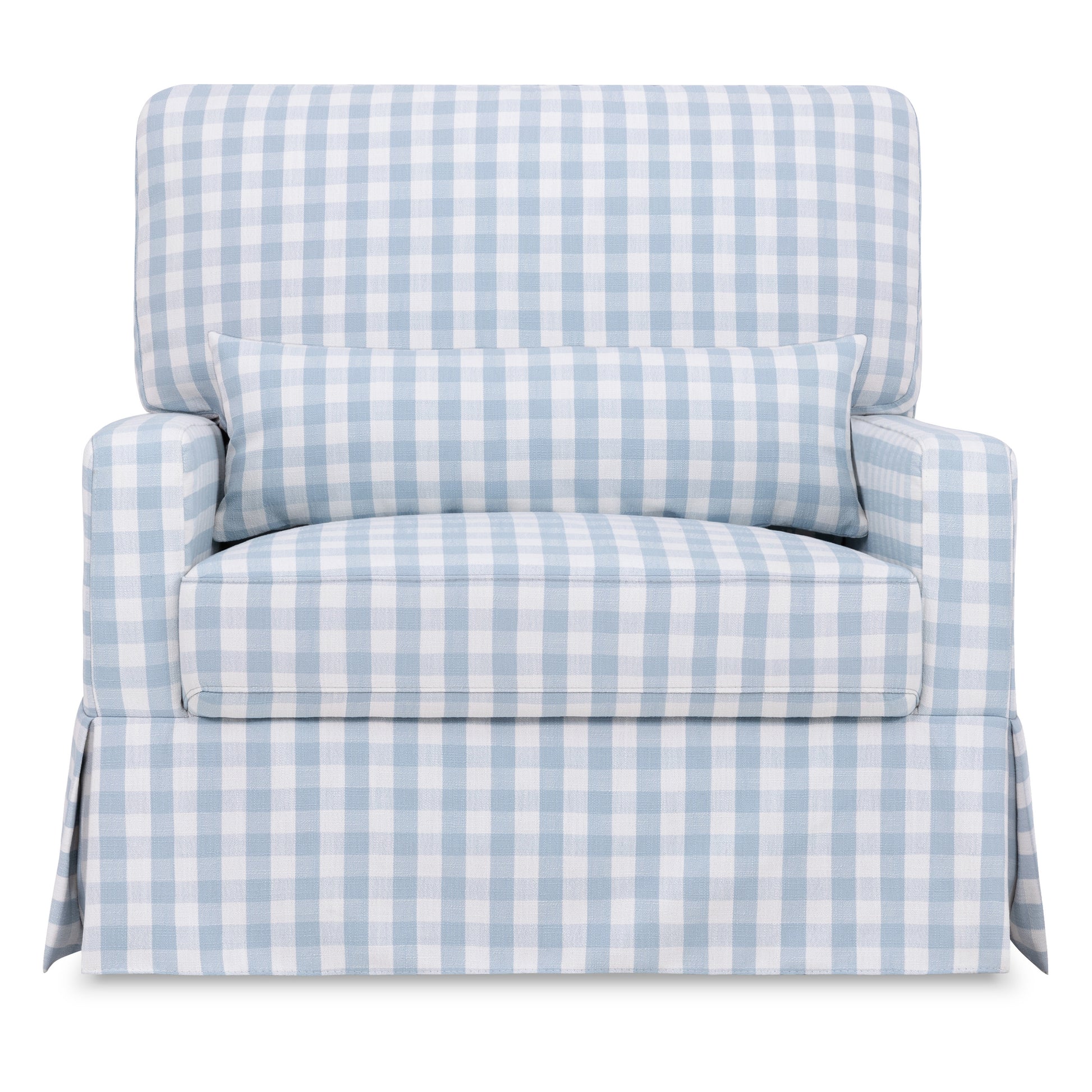 M21797BGH,Crawford Chair and a Half Pillowback Swivel Glider in Blue Gingham