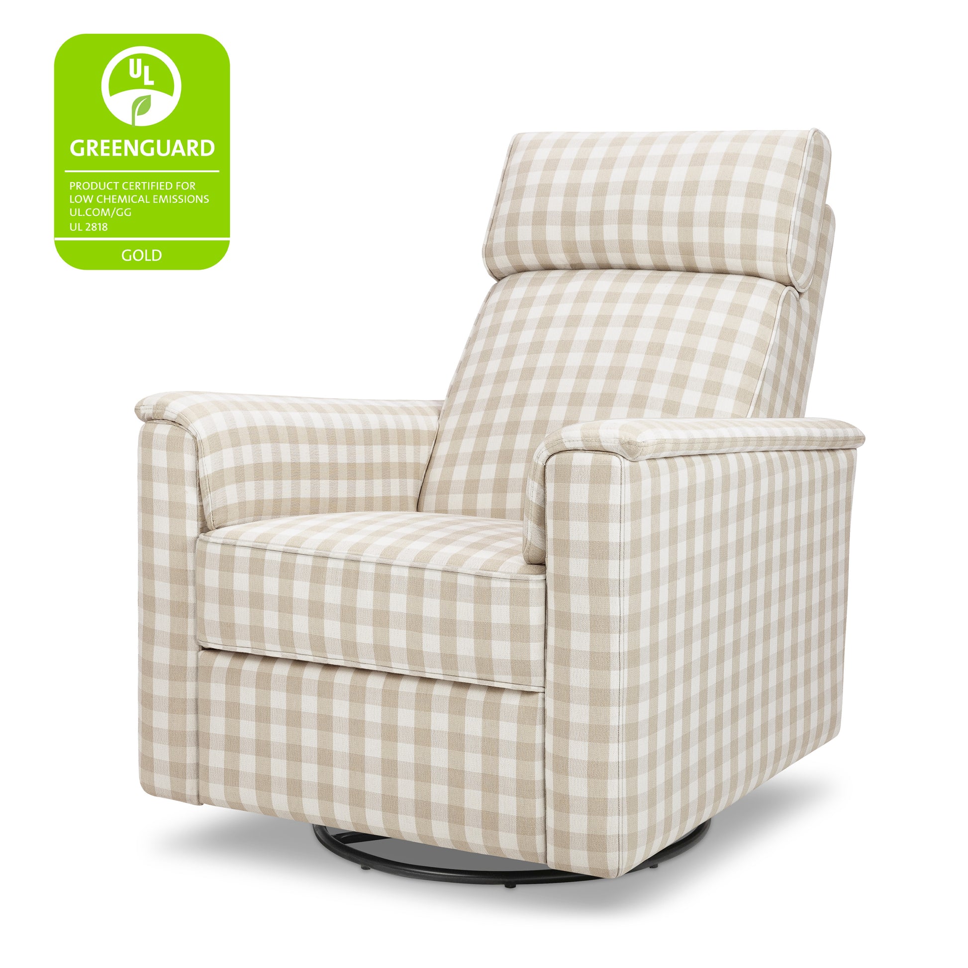 M17183TGH,Namesake,Willa Deluxe Power Glider Recliner w/Heat&Massage in Tan Gingham