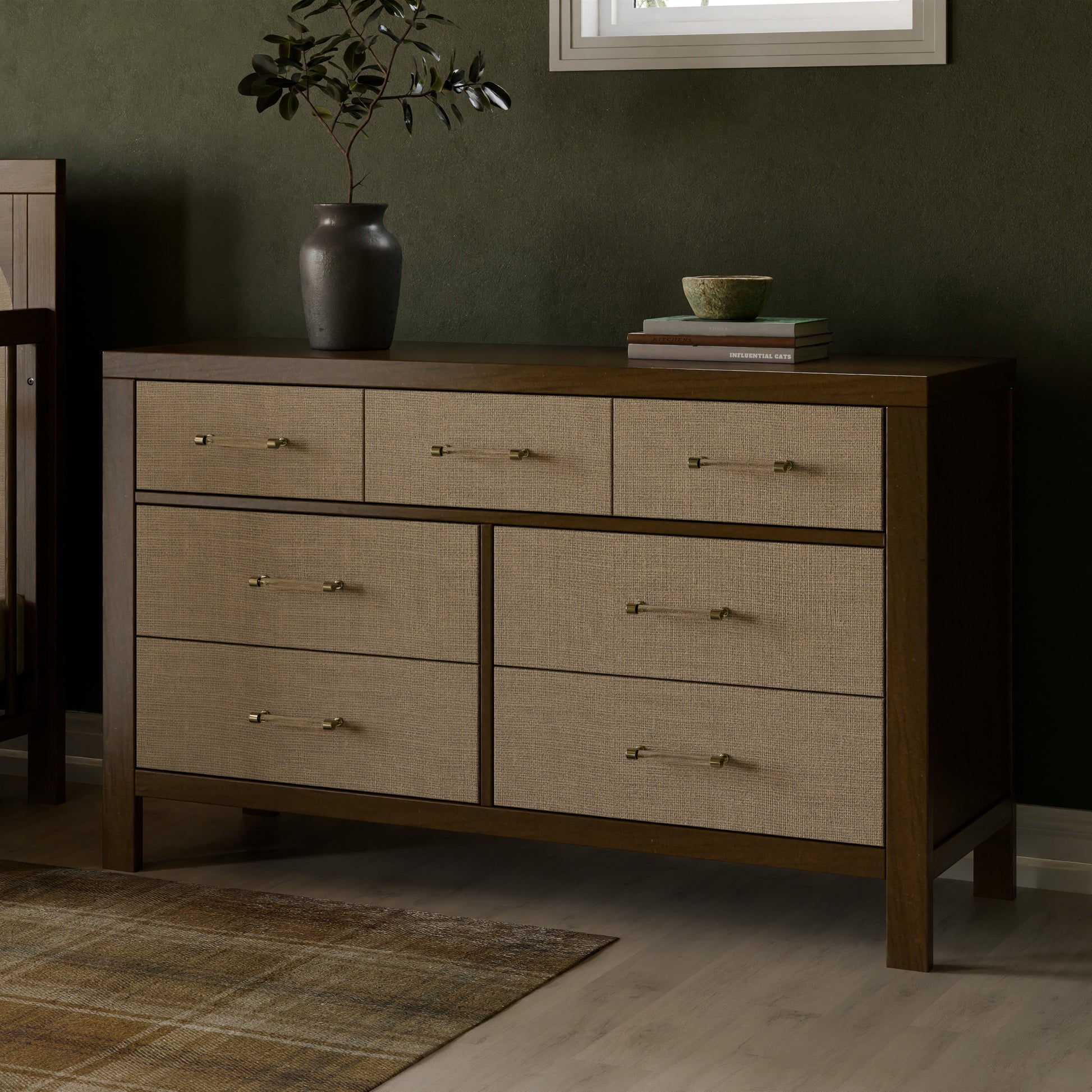 M24816NLPSEW,Namesake,Eloise 7-Drawer Assembled Dresser in Natural Walnut & Performance Sand Eco-Weave