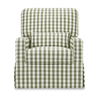 M21787GGH,Namesake,Crawford Pillowback Comfort Swivel Glider in Moss Green Gingham