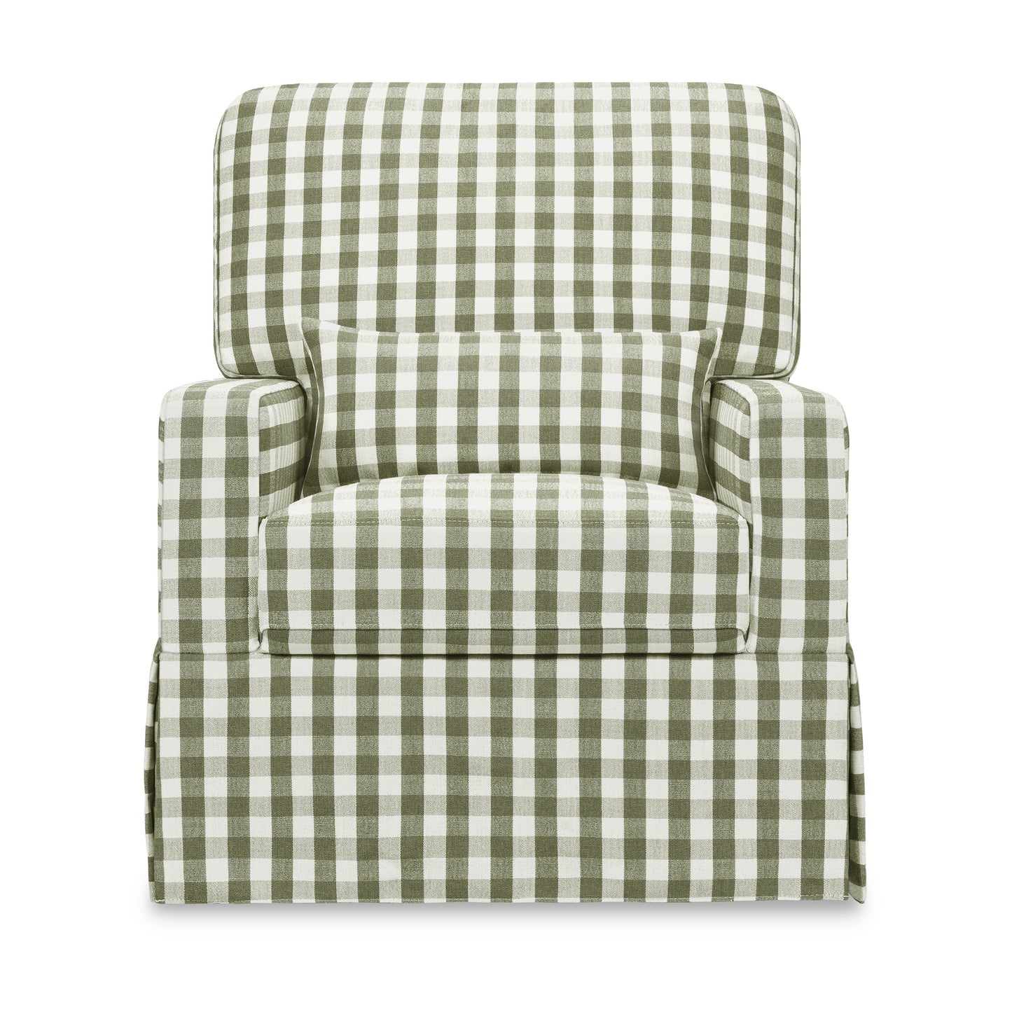 M21787GGH,Namesake,Crawford Pillowback Comfort Swivel Glider in Moss Green Gingham
