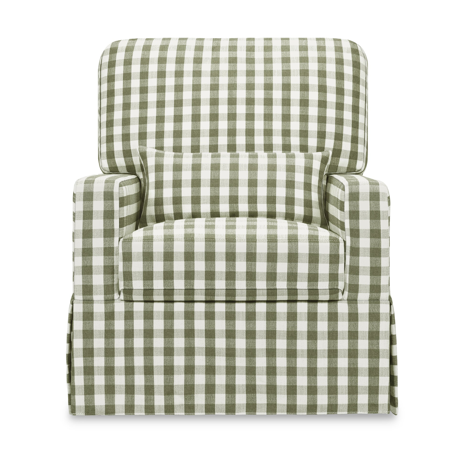 M21787GGH,Namesake,Crawford Pillowback Comfort Swivel Glider in Moss Green Gingham