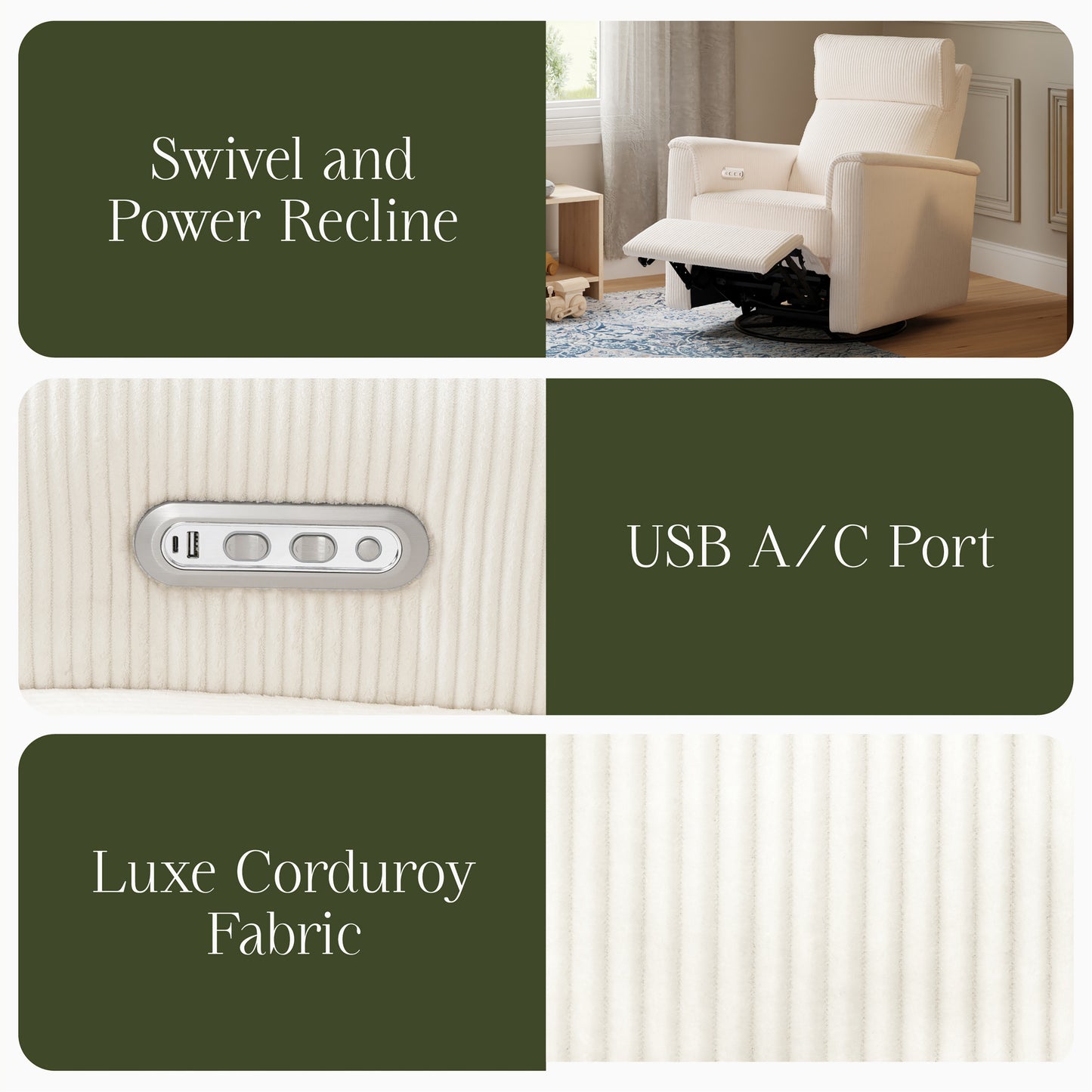 B17186YC,Monogram by Namesake,Willa Plus Power Glider Recliner w/ Power Headrest in Ivory Corduroy