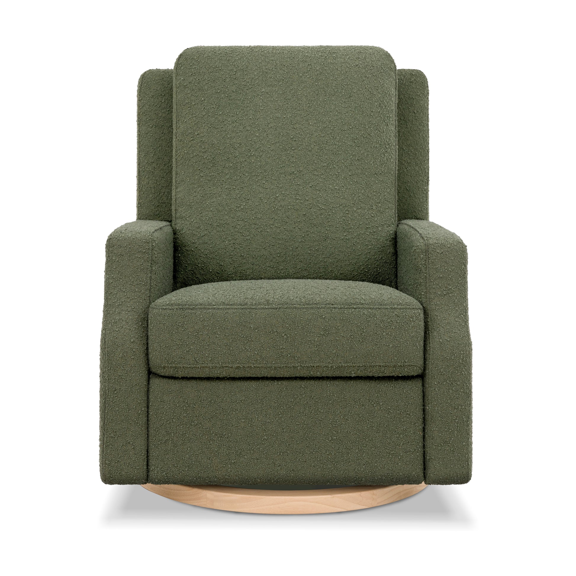 M22287OBLB,Namesake,Crewe Recliner and Swivel Glider in Olive Boucle w/Light Wood Base