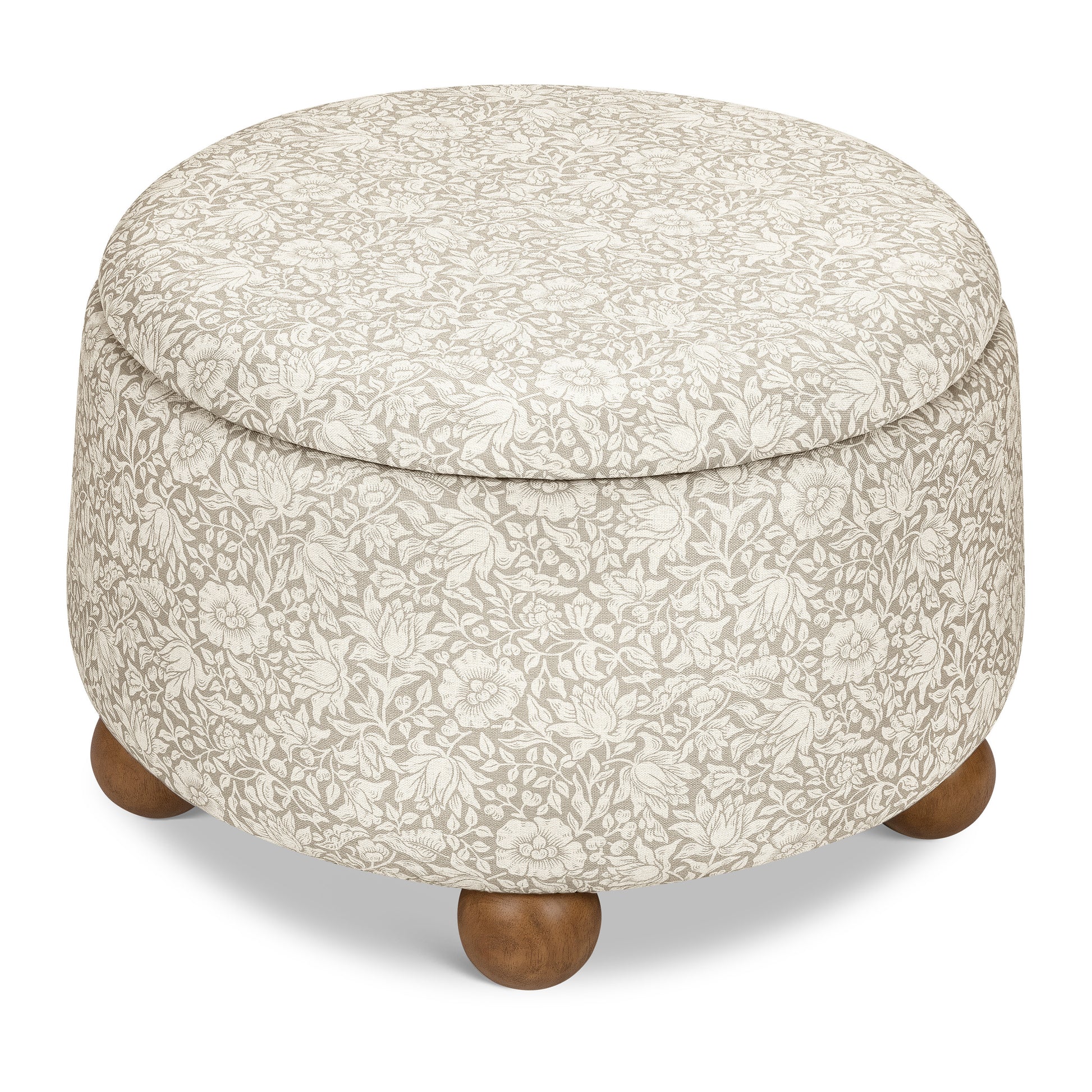 M30985MADF,Namesake,Tuffet Storage Ottoman Mallow in Ash w/ Dark Wood Ball Feet
