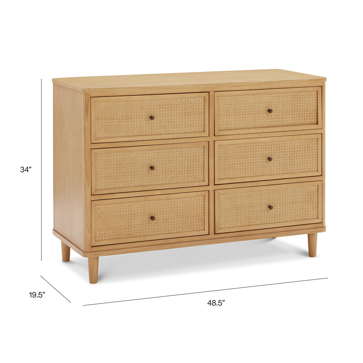 Marin with Cane 6 Drawer Assembled Dresser (49") - dimensions