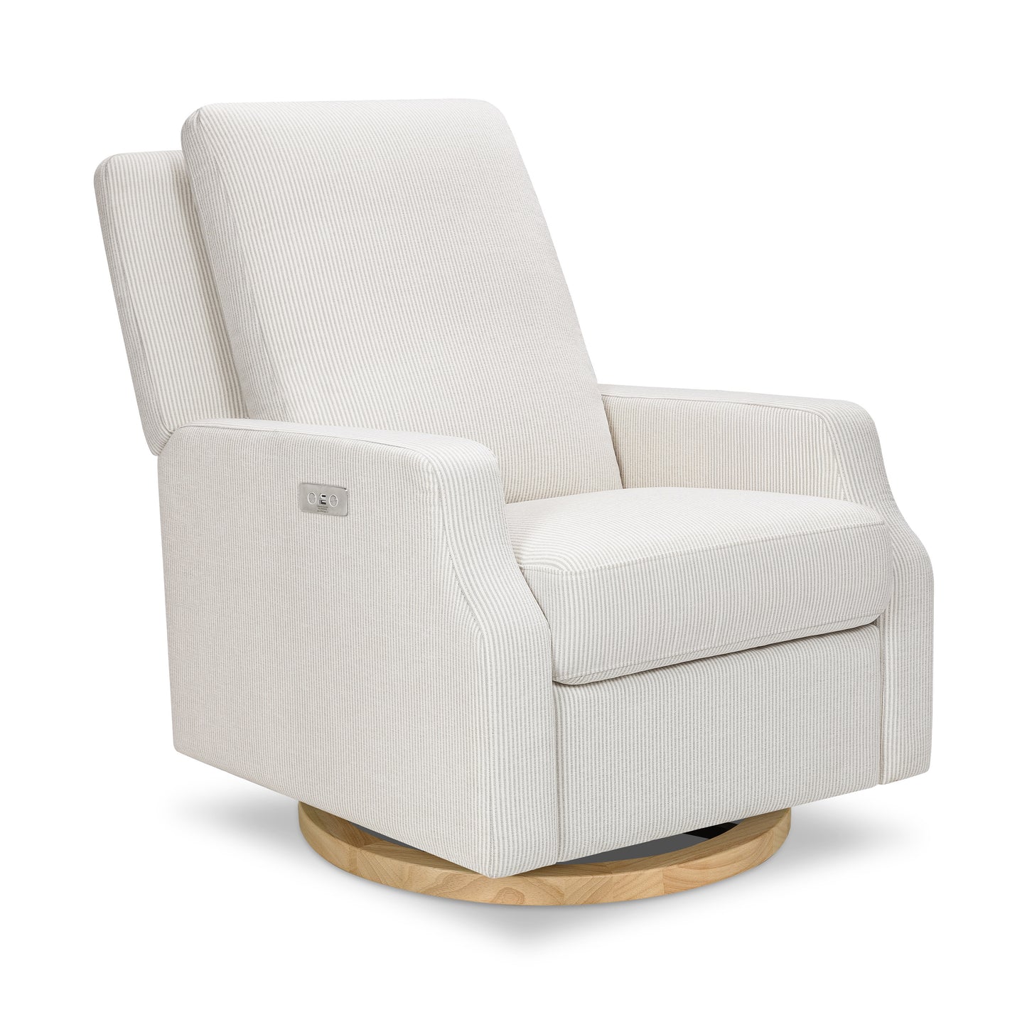 M22286FCSLB,Namesake,Crewe Electronic Swivel Glider Recliner in Fog Chatham Stripe Performance Eco-Weave w/LB