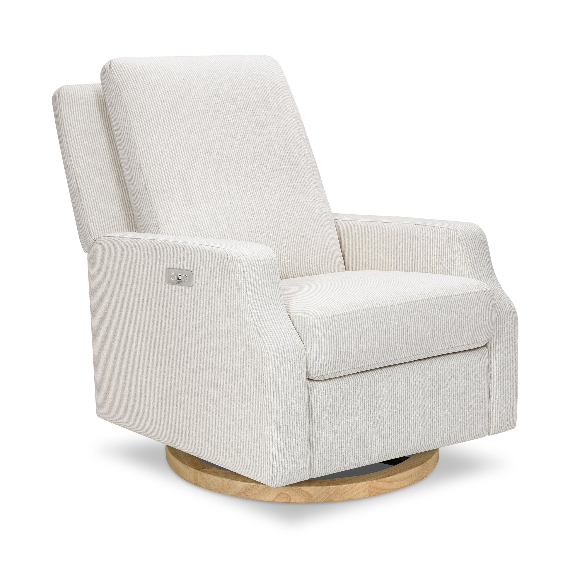 M22286FCSLB,Namesake,Crewe Electronic Swivel Glider Recliner in Fog Chatham Stripe Performance Eco-Weave w/LB