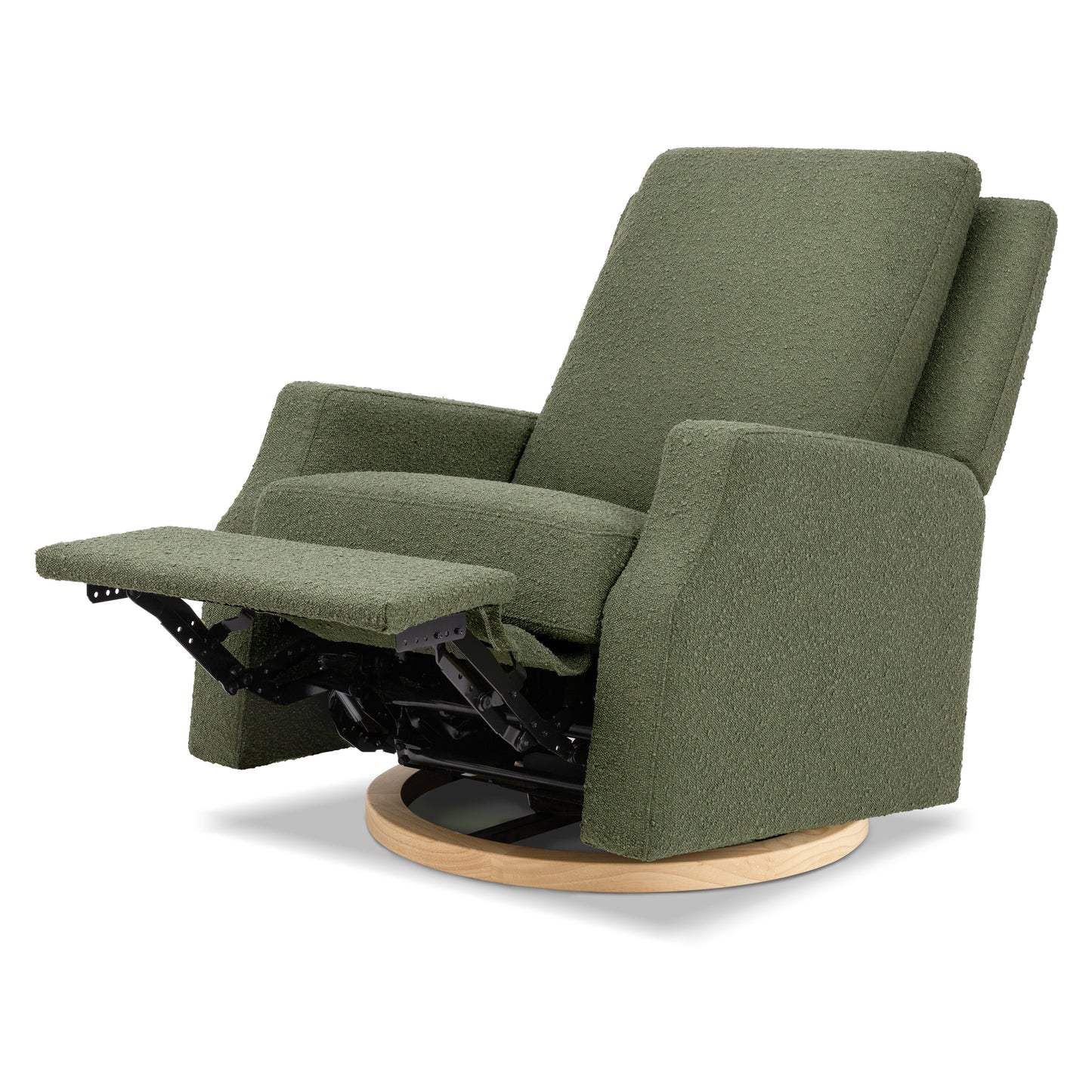 M22287OBLB,Namesake,Crewe Recliner and Swivel Glider in Olive Boucle w/Light Wood Base