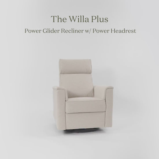 M17186PCET,Namesake,Willa Plus Power Glider Recliner w/ Power Headrest in Performance Blue Chambray Eco-Twill