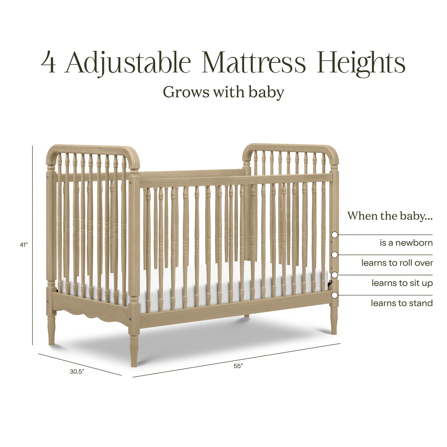 M7101WP,Namesake,Liberty 3-in-1 Convertible Spindle Crib w/Toddler Bed Conversion Kit in Washed Pine