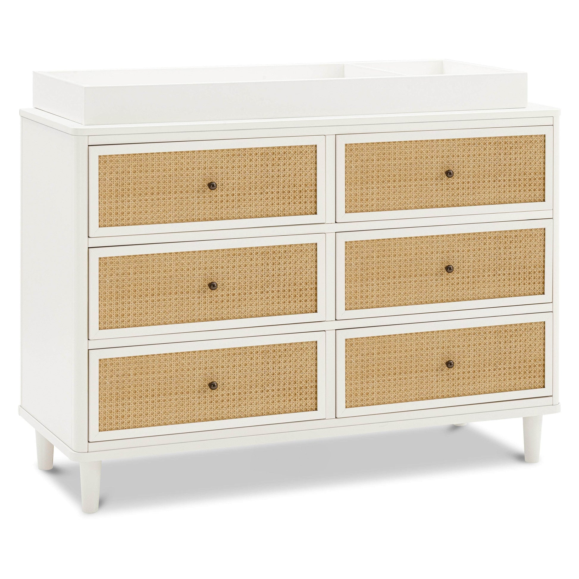 M23716RWHC,Marin with Cane 6 Drawer Assembled Dresser in Warm White and Honey Cane