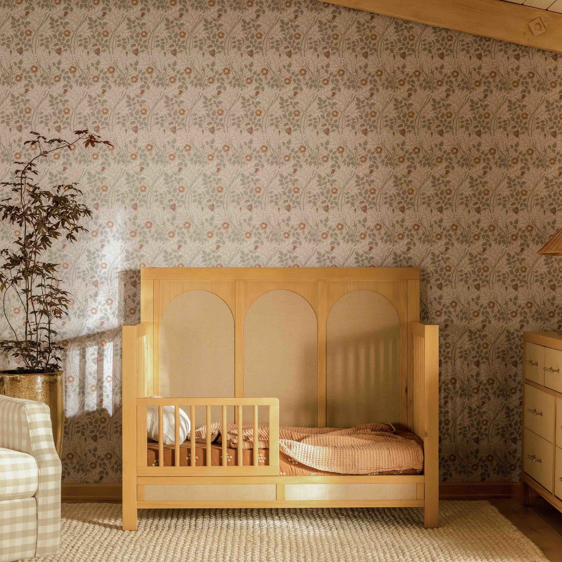 M24801HYPSEW,Namesake,Eloise 4-in-1 Convertible Crib in Honey & Performance Sand Eco-Weave