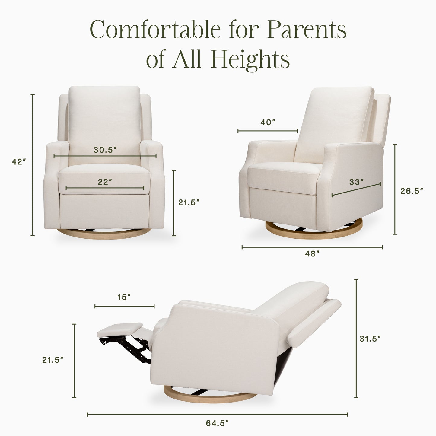 M22286PCMEWLB,Namesake,Crewe Electronic Swivel Glider Recliner in Performance Cream Eco-Weave w/Light Wood Base