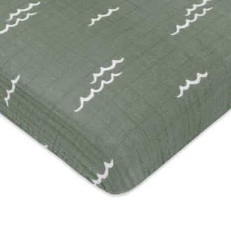 T27136,Babyletto,Ocean Waves Muslin Mini Crib Sheet in GOTS Certified Organic Cotton