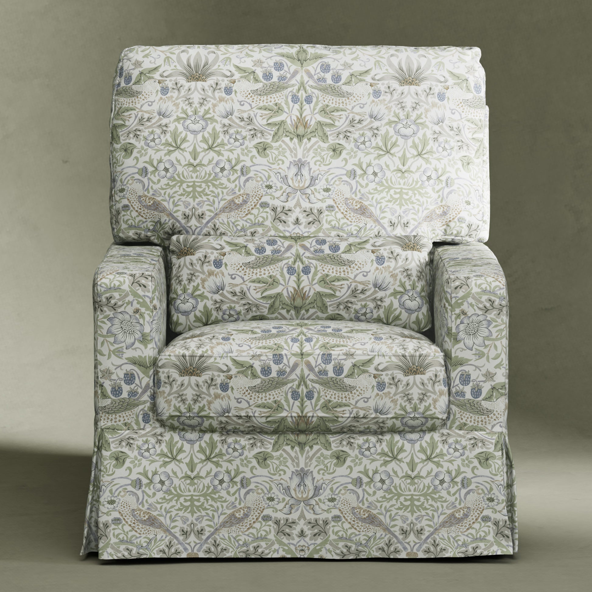 M21787TTFT,Namesake,Crawford Pillowback Comfort Swivel Glider in Strawberry Thief in Fig & Thyme