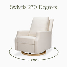 M22286PCMEWLB,Namesake,Crewe Electronic Swivel Glider Recliner in Performance Cream Eco-Weave w/Light Wood Base