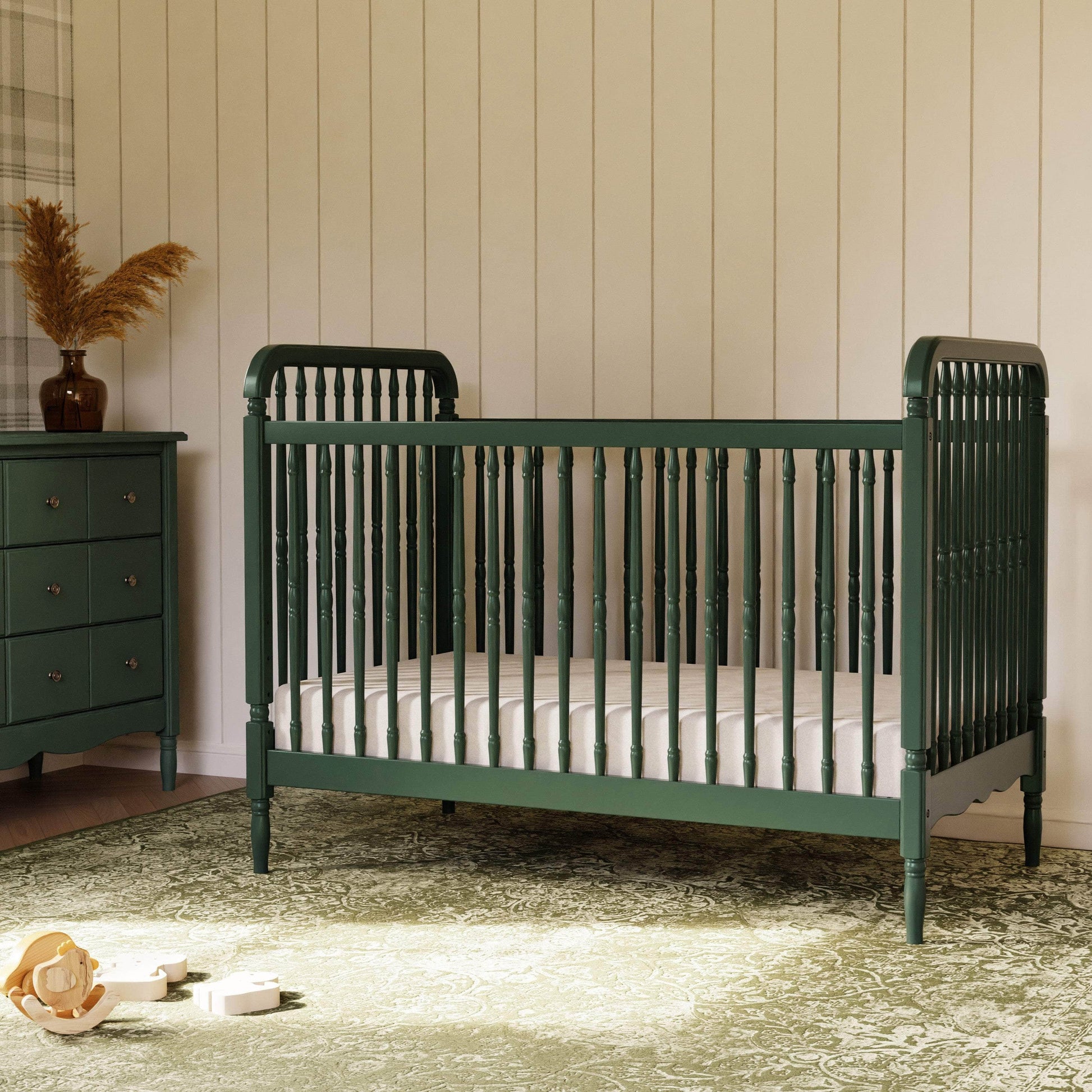 M7101FRGR,Liberty 3-in-1 Convertible Spindle Crib w/Toddler Bed Conversion Kit in Forest Green