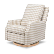 M22286TGHLB,Namesake,Crewe Electronic Swivel Glider Recliner in Tan Gingham with Light Wood Base
