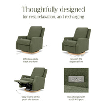 M22286OBLB,Namesake,Crewe Electronic Swivel Glider Recliner in Olive Boucle w/Light Wood Base