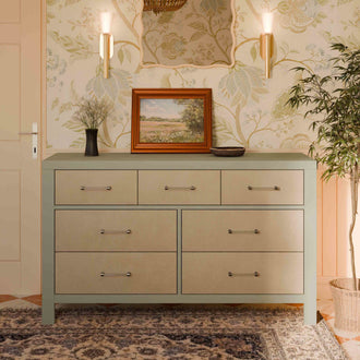 M24816FSPSEW,Namesake,Eloise 7-Drawer Assembled Dresser in French Sage and Performance Sand Eco-Weave