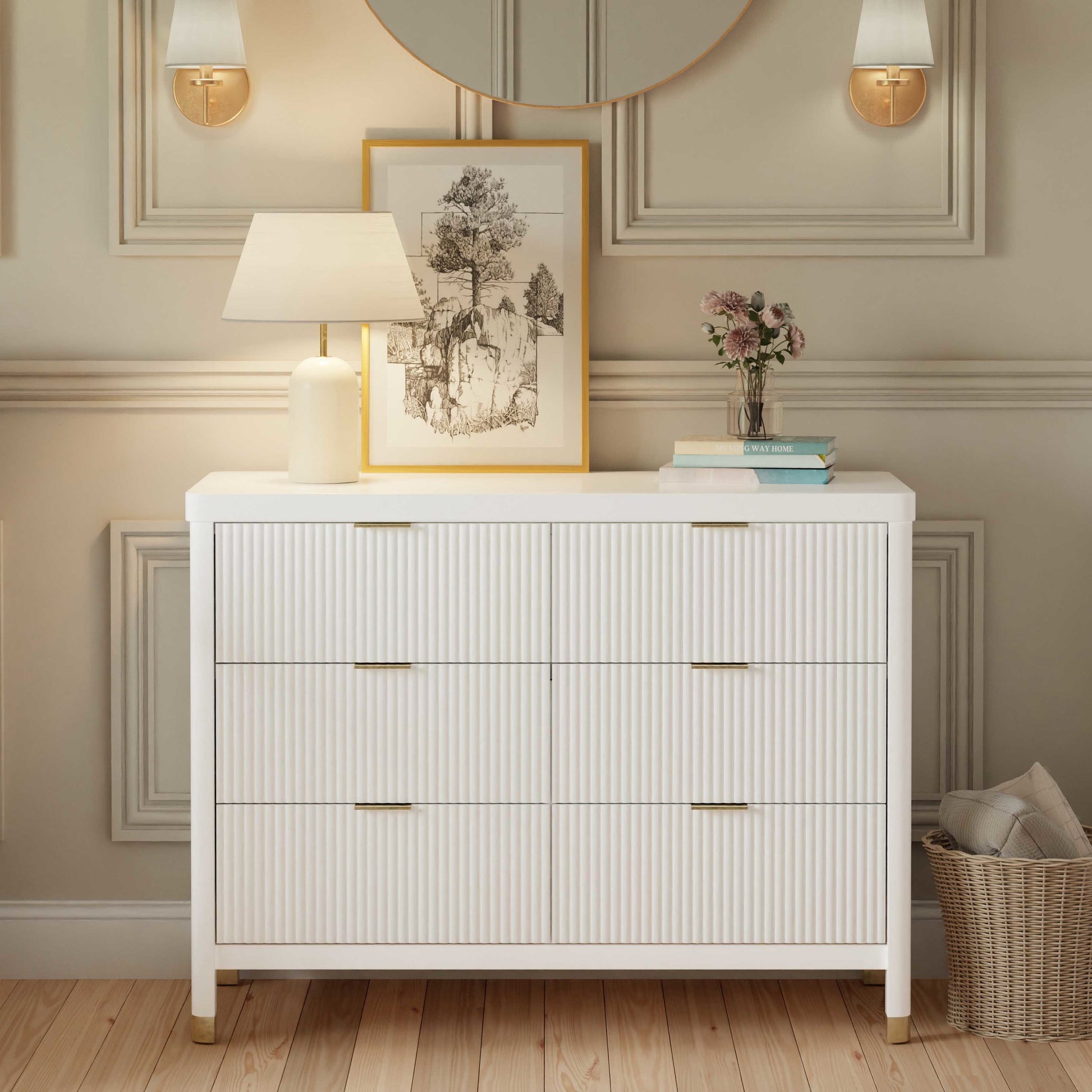 M26716RW,Namesake,Brimsley Tambour 6-Drawer Assembled Dresser in Warm White