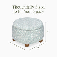 M30985BPBDF,Namesake,Tuffet Storage Ottoman Bellflowers in Powdered Blue w/DarkWood Ball Feet