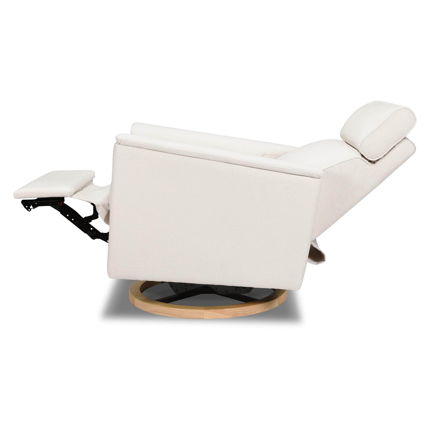 B17186PCMEWLB,Willa Power Glider Recliner w/ adj. headrest & USB in Performance Cream Eco-Weave w/Light wood base