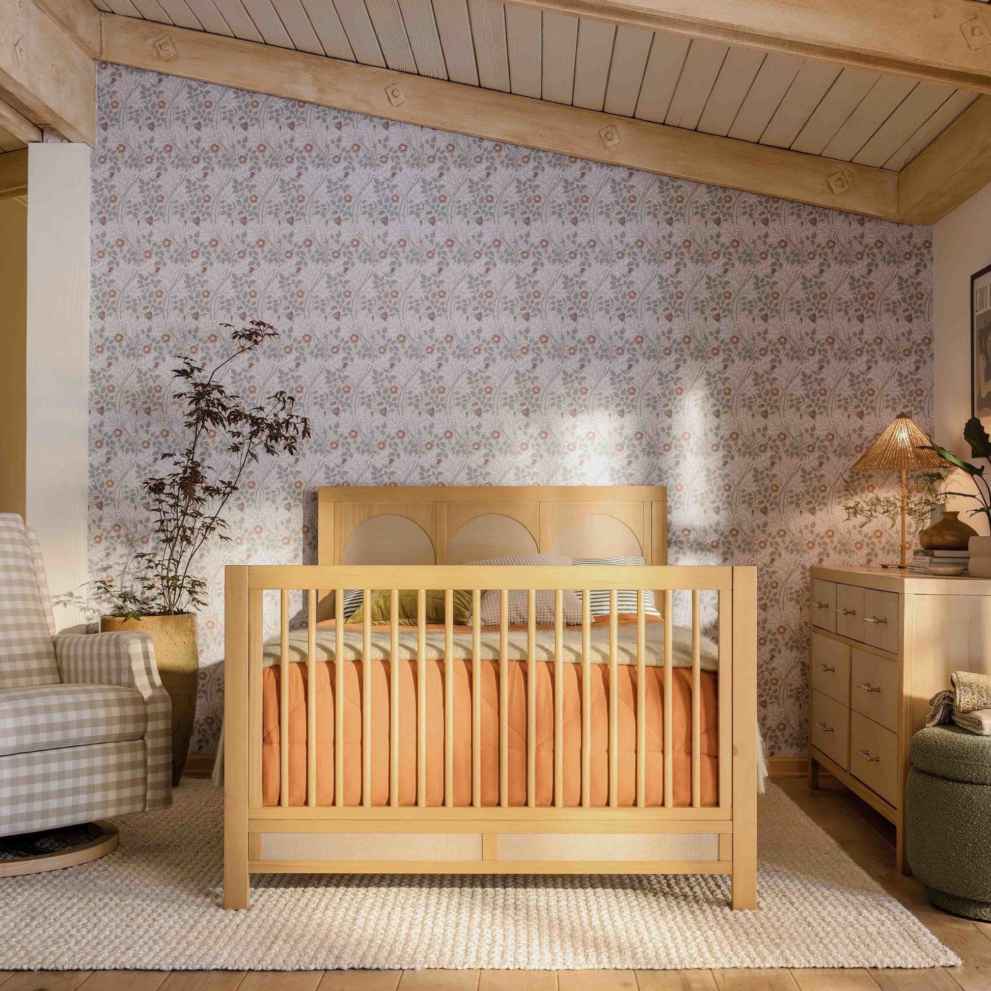 M24801HYPSEW,Namesake,Eloise 4-in-1 Convertible Crib in Honey & Performance Sand Eco-Weave