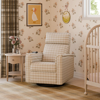 M17183TGH,Namesake,Willa Deluxe Power Glider Recliner w/Heat&Massage in Tan Gingham