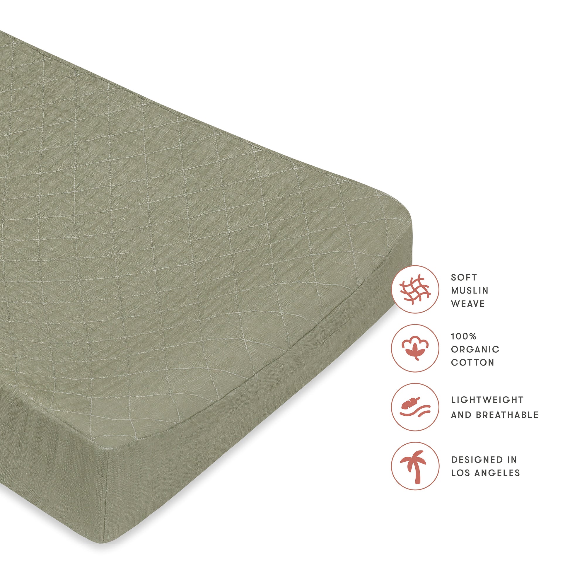 T29737MCA,Matcha Quilted Muslin Changing Pad Cover in GOTS Certified Organic Cotton