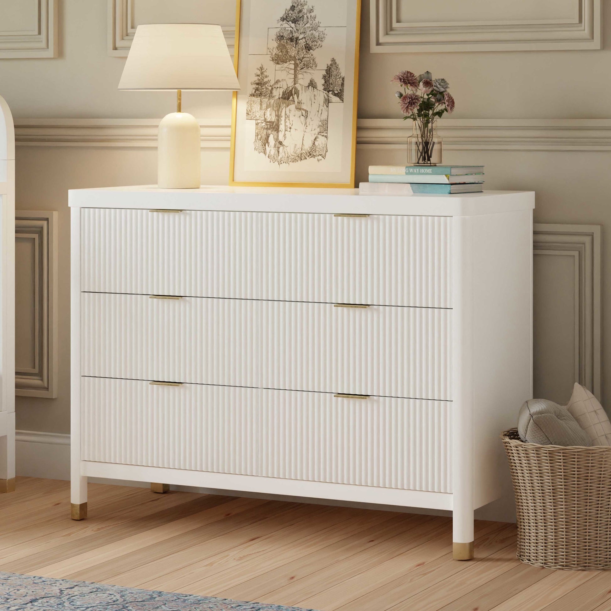 M26716RW,Namesake,Brimsley Tambour 6-Drawer Assembled Dresser in Warm White