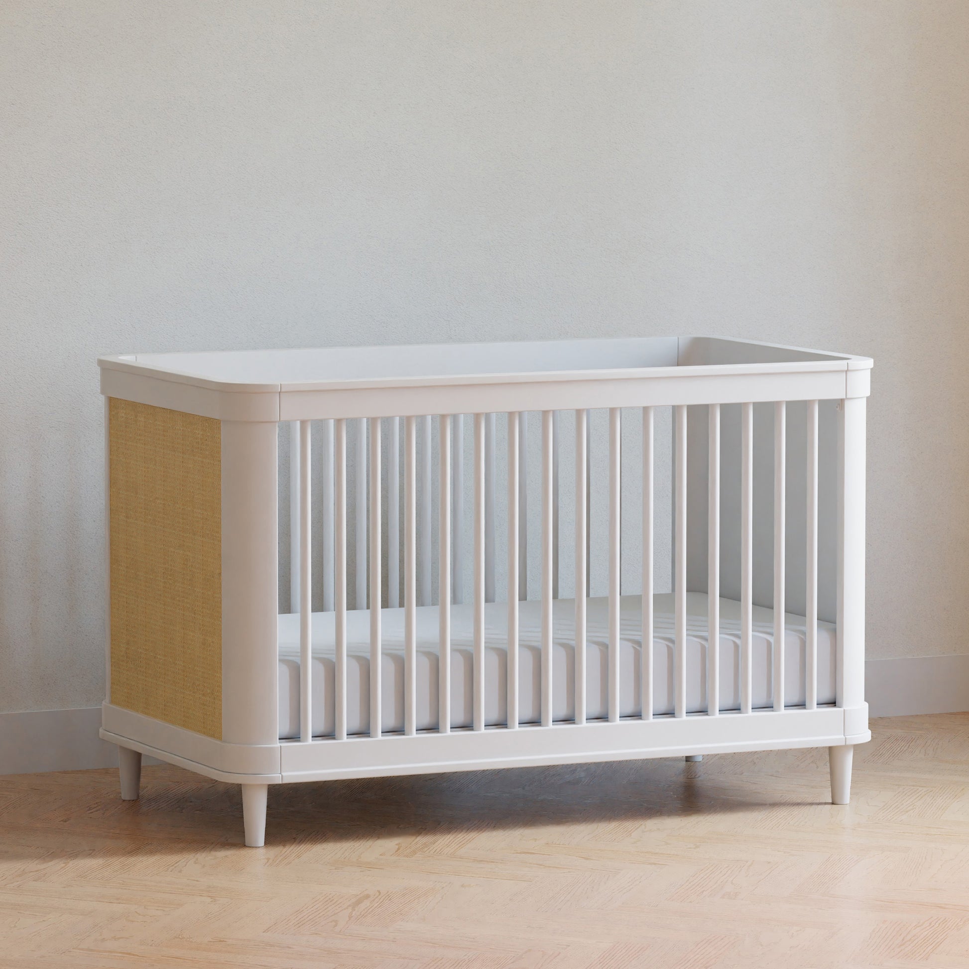 M23701RWHC,Namesake,Marin with Cane 3-in-1 Convertible Crib in Warm White and Honey Cane