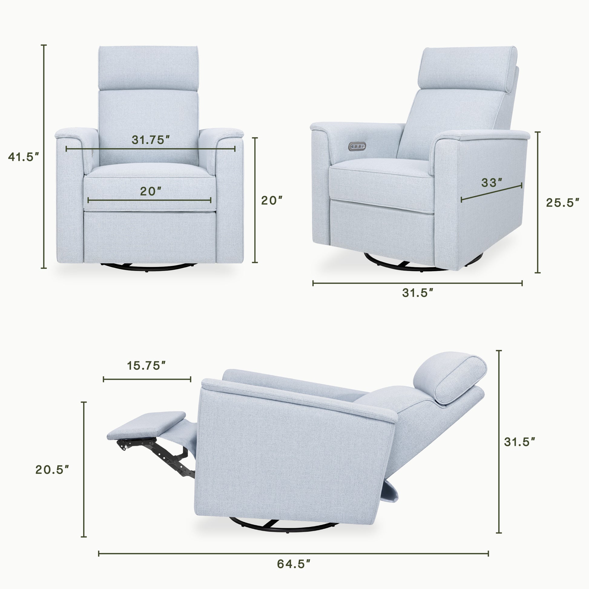 M17186PCET,Namesake,Willa Plus Power Glider Recliner w/ Power Headrest in Performance Blue Chambray Eco-Twill