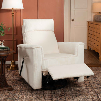 B17183YC,Monogram by Namesake,Willa Deluxe Power Glider Recliner w/Heat&Massage in Ivory Corduroy
