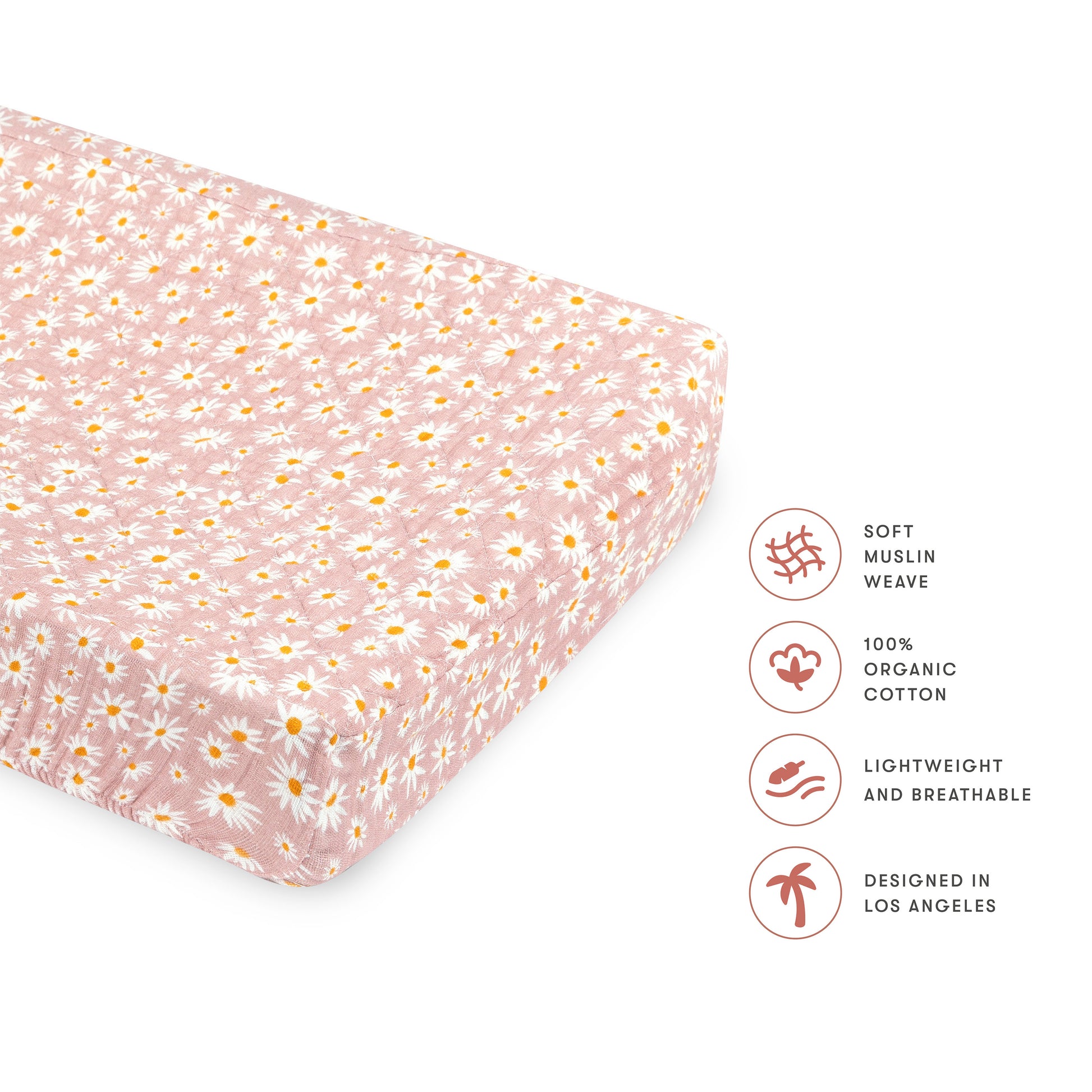 T28037,Babyletto,Daisy Quilted Muslin Changing Pad Cover in GOTS Certified Organic Cotton