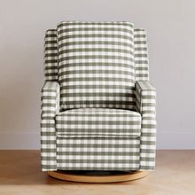 M22287GGHLB,Namesake,Crewe Recliner and Swivel Glider in Moss Green Gingham with Light Wood Base