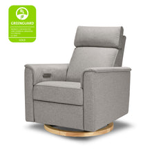 B17186PGEWLB,Monogram by Namesake,Willa Plus Power Glider Recliner w/ Power Headrest in Performance Grey Eco-Weave w/Light Wood Base