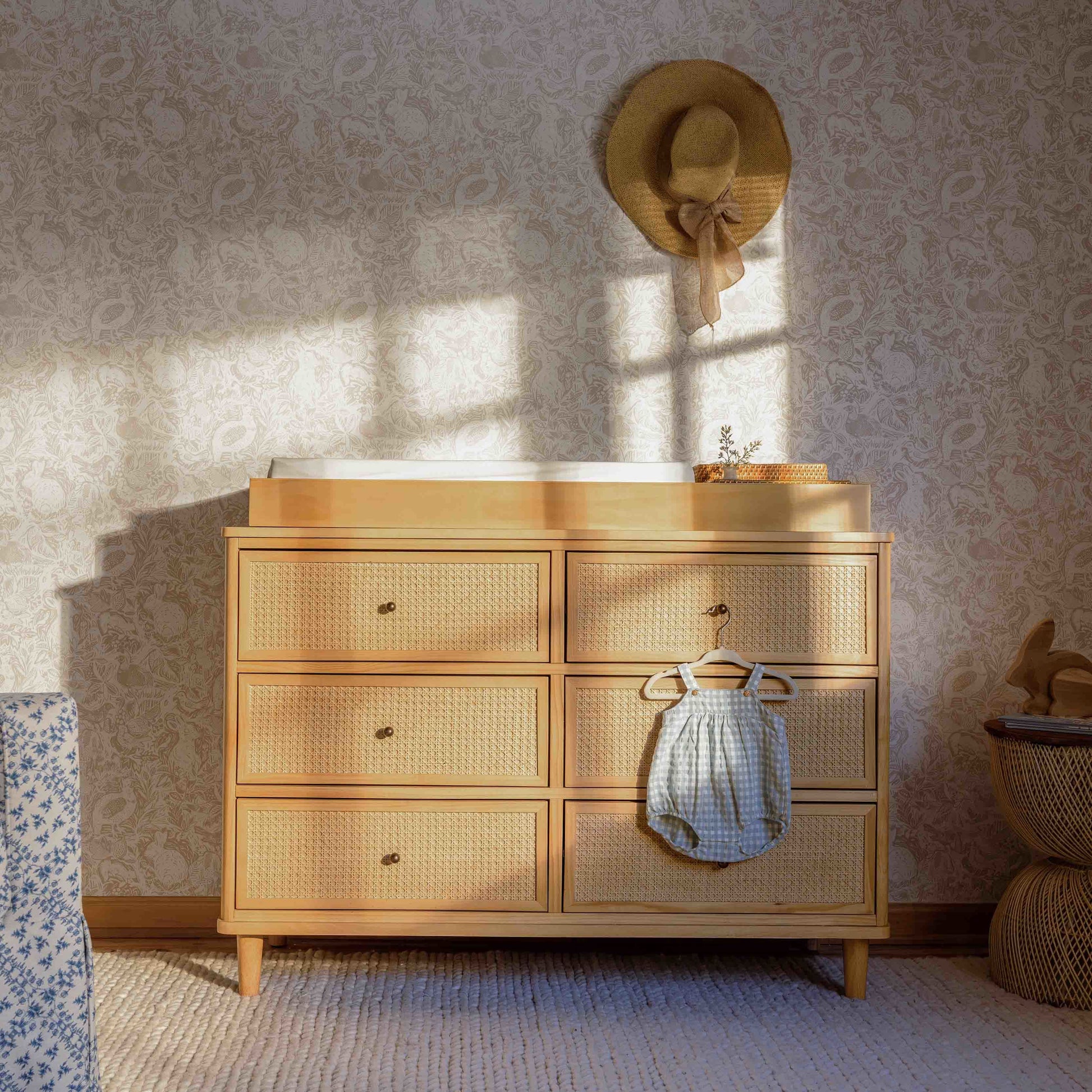 M23716HYHC,Namesake,Marin with Cane 6 Drawer Assembled Dresser in Honey and Honey Cane