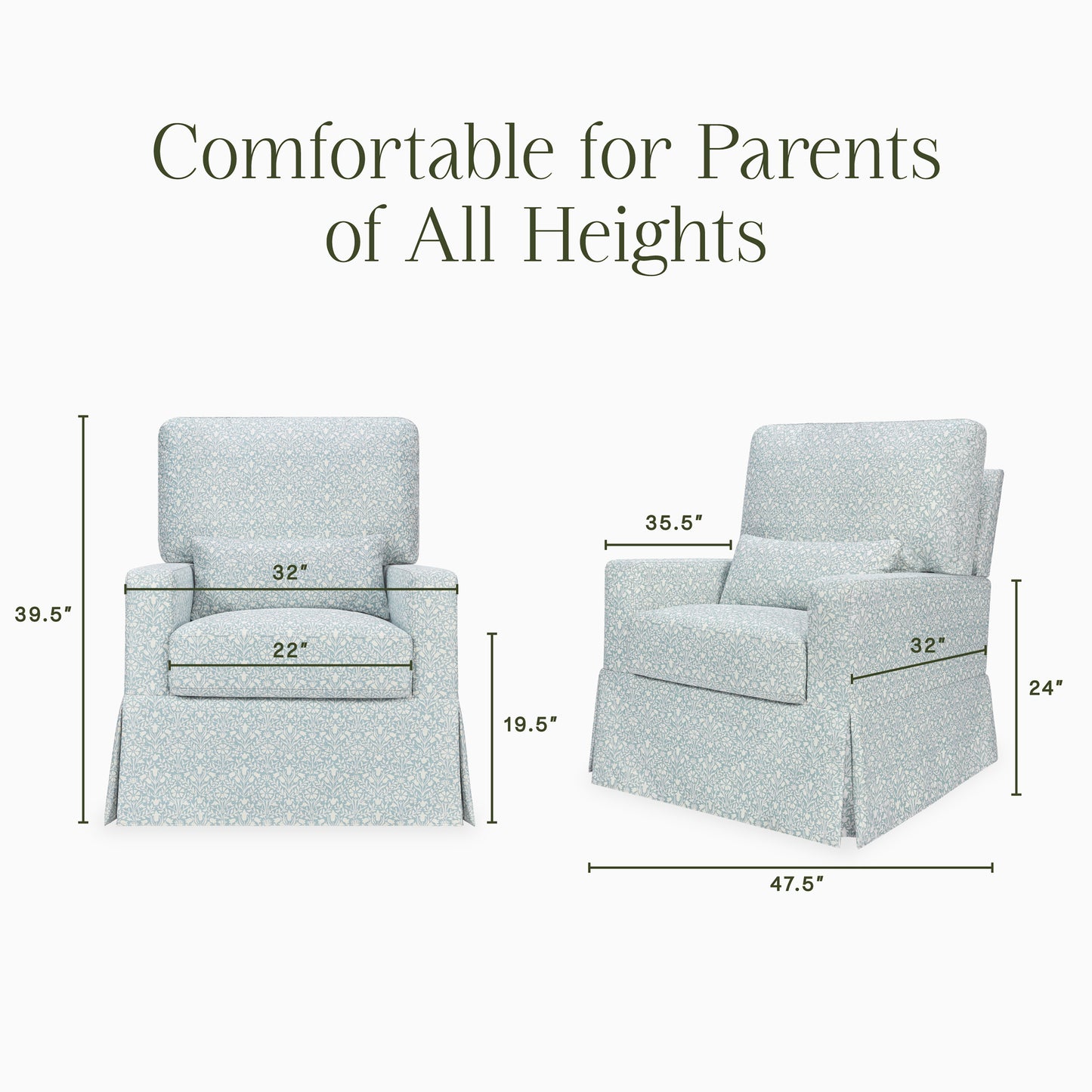 M21787BPB,Namesake,Crawford Pillowback Comfort Swivel Glider in Bellflowers in Powdered Blue