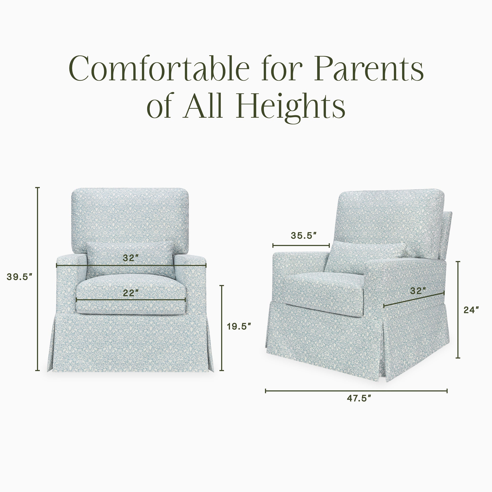 M21787BPB,Namesake,Crawford Pillowback Comfort Swivel Glider in Bellflowers in Powdered Blue