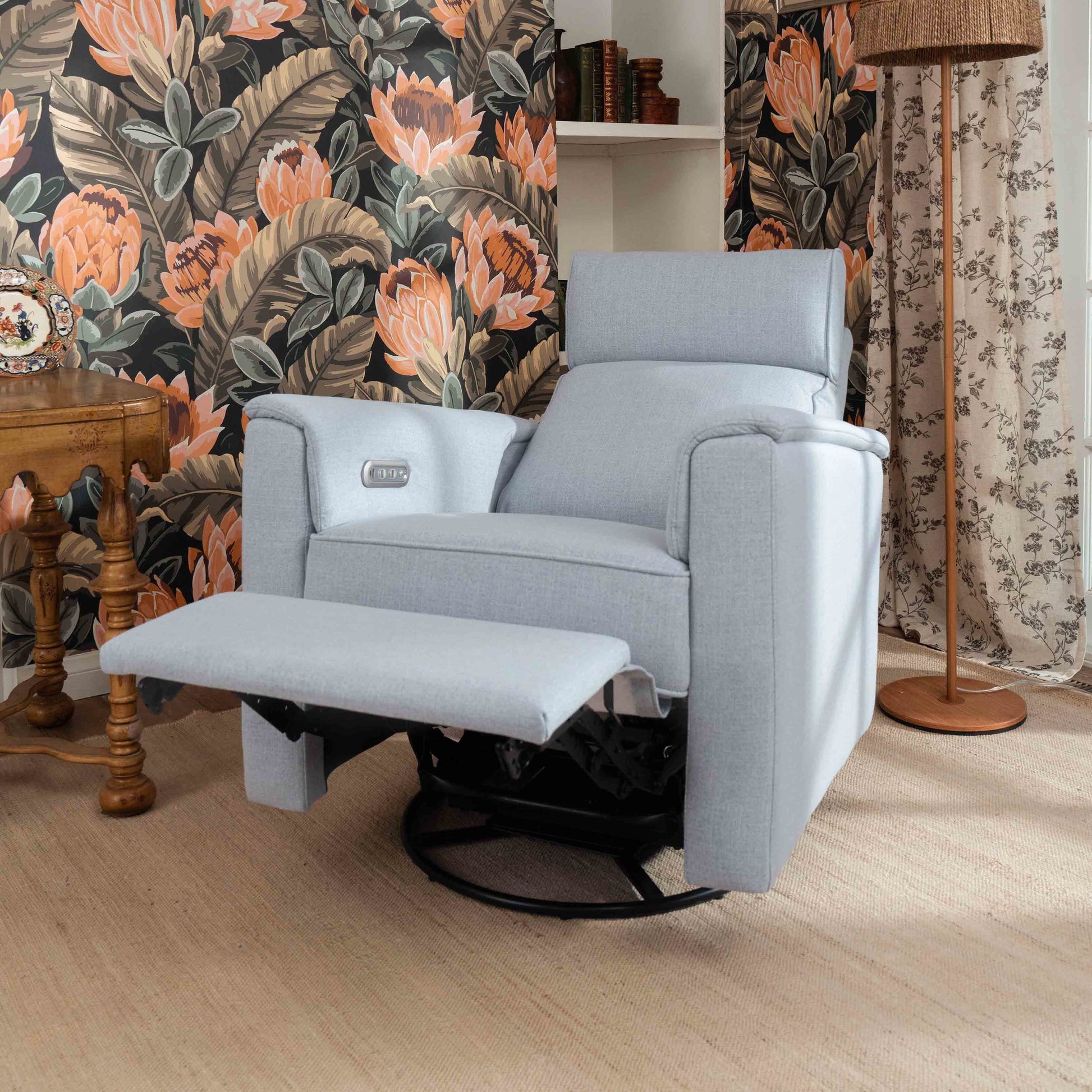 M17186PCET,Namesake,Willa Plus Power Glider Recliner w/ Power Headrest in Performance Chambray Eco-Twill