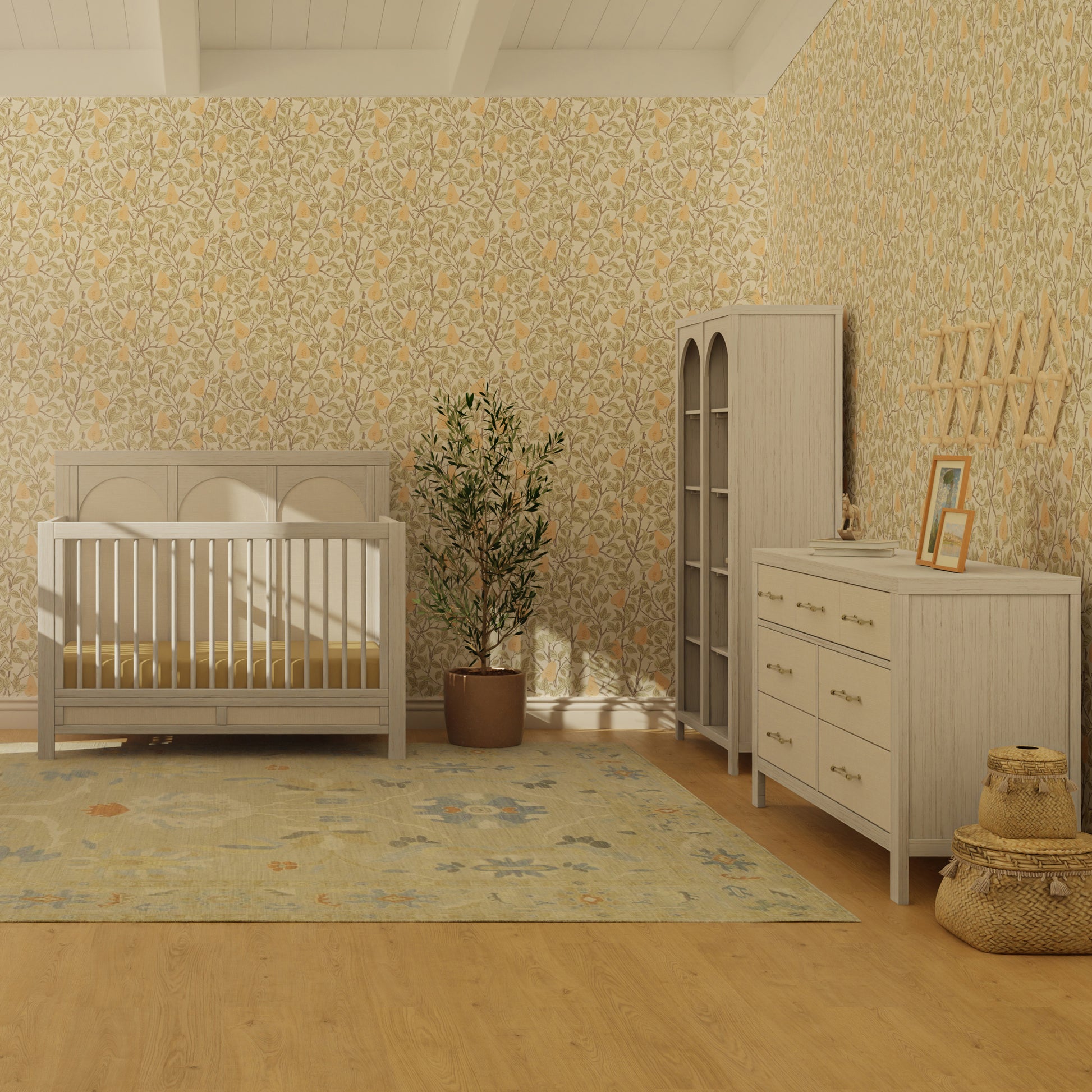 M24801WDFPEW,Namesake,Eloise 4-in-1 Convertible Crib in White Driftwood and Performance Pearl Eco-Weave